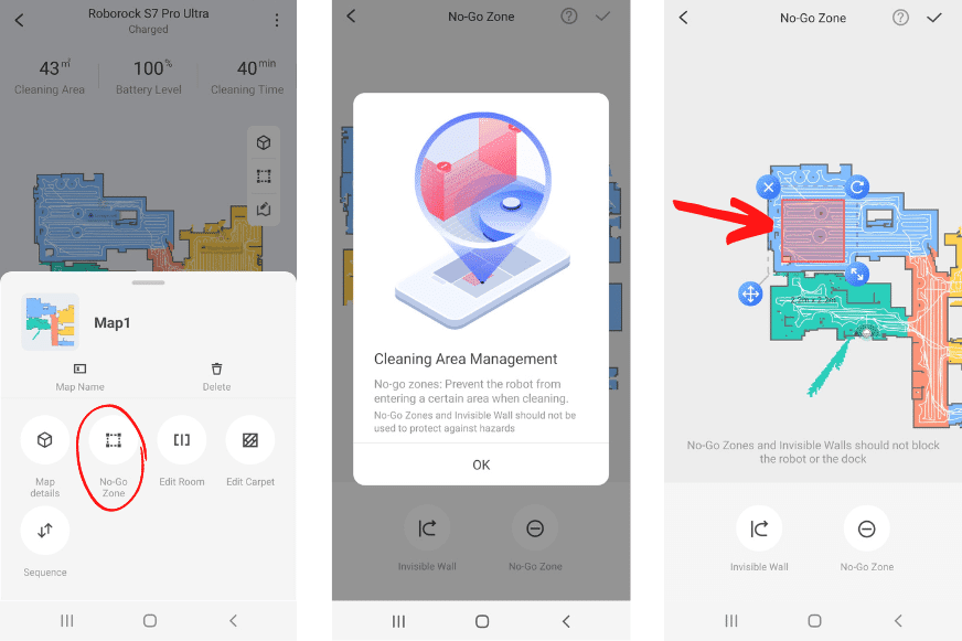 Einrichtung von Saug-Sperrzonen und Wisch-Sperrzonen in der Roborock S7 Pro Ultra App